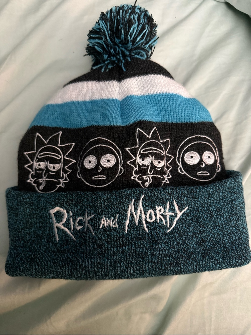 Teal & Black Pom Beanie - Licensed Knit unisex Hat